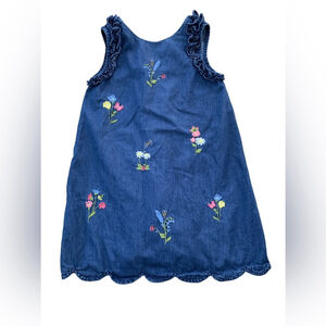 Mayoral Size 6 Flower Bee Embroidered Scalloped Hem Soft Denim Spring Dress